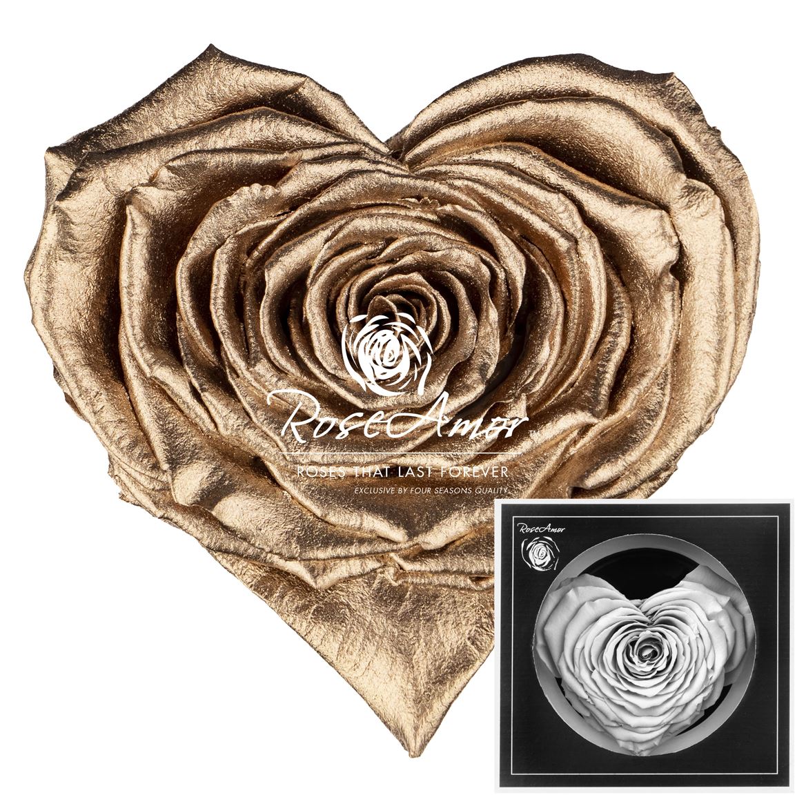 Rosa Preserved Corazon Metallic Gold 9,5cm Hd